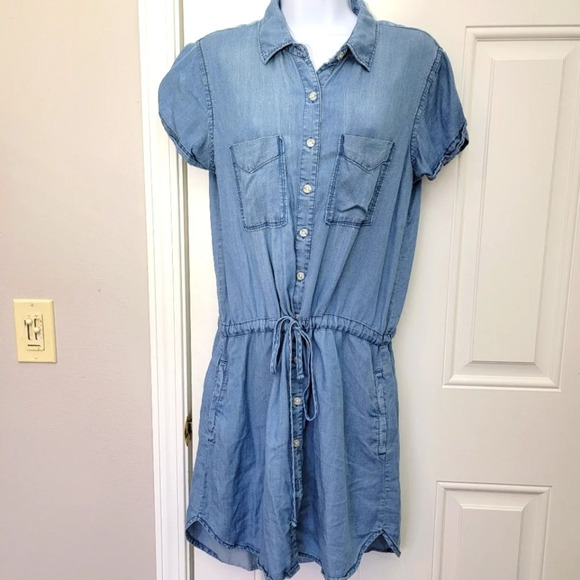 Thread & Supply Lightweight Denim Romper Pockets Collar Drawstring Size M - Picture 1 of 10